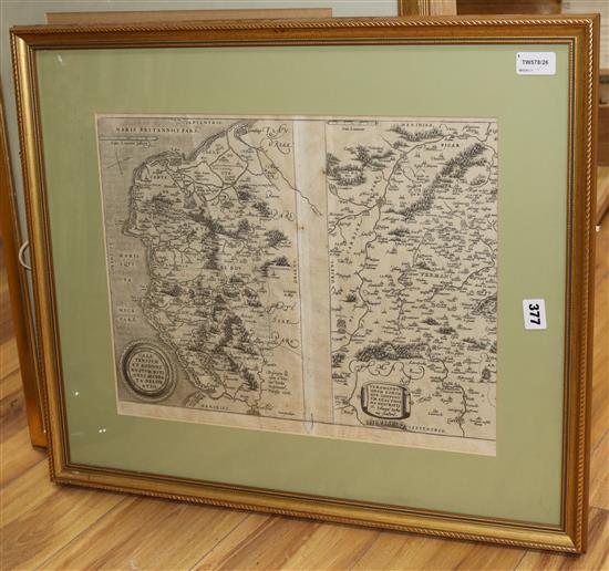 Abraham Ortelius, Regionis Biturigum Exactiss [with] Limaniae Topographia and three other framed maps,